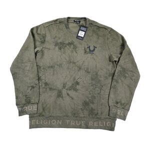 NEW True Religion Crewneck Sweatshirt Green Tiedye Debossed Rib Pullover Grunge